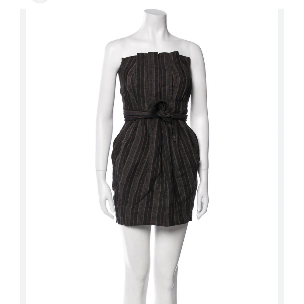 PHILLIP LIM 3.1‎ Black Sz 0 Striped White Pleated Strapless Mini Dress No Belt